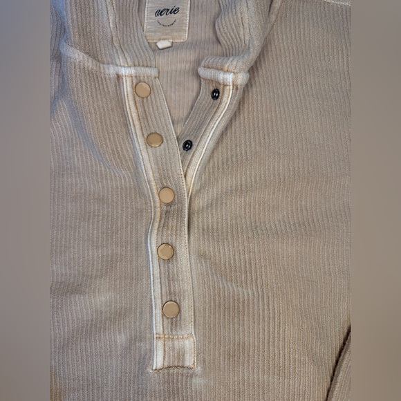 Aerie Oversized Waffle Knit Hoodie XL Neutral Henley Pullover Lounge - Picture 3 of 9